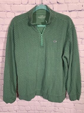 Vineyard Vines mens Saltwater Quarter Zip Pullover Green Tequila Print L Preppy
